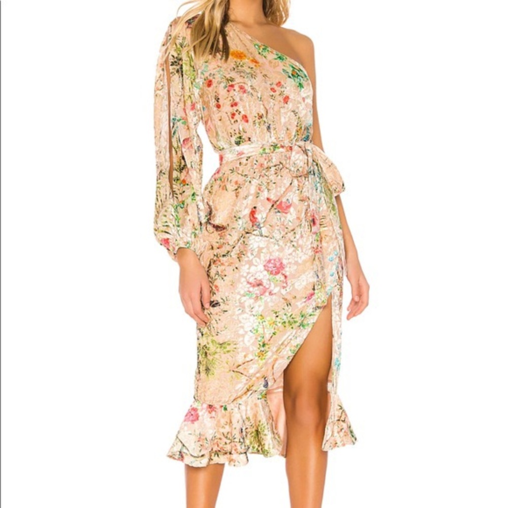 HEMANT & NANDITA Veena One Shoulder Dress metallic floral print size Large